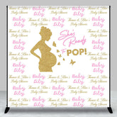 Aperturee - Custom Name Gold Pregnant Woman Baby Shower Backdrop